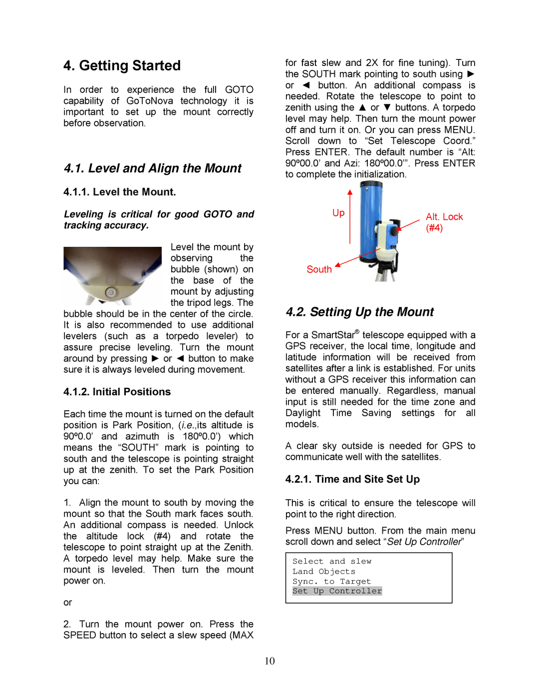 iOptron N114 instruction manual Getting Started, Level and Align the Mount, Setting Up the Mount 