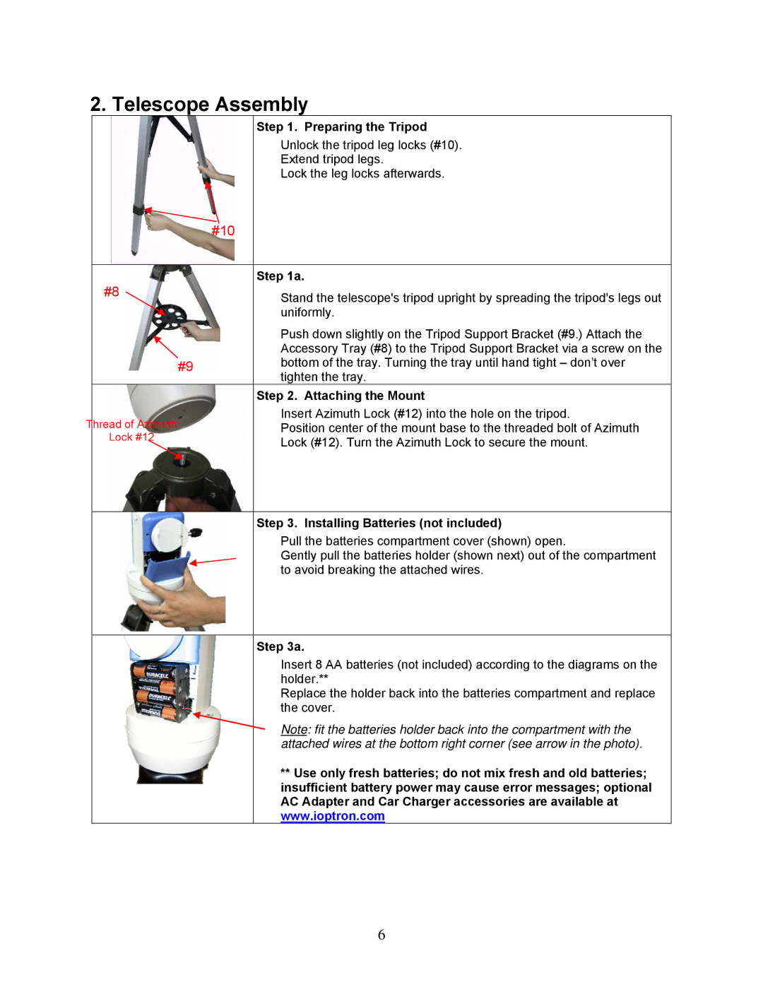 iOptron N114 instruction manual Telescope Assembly, #10 