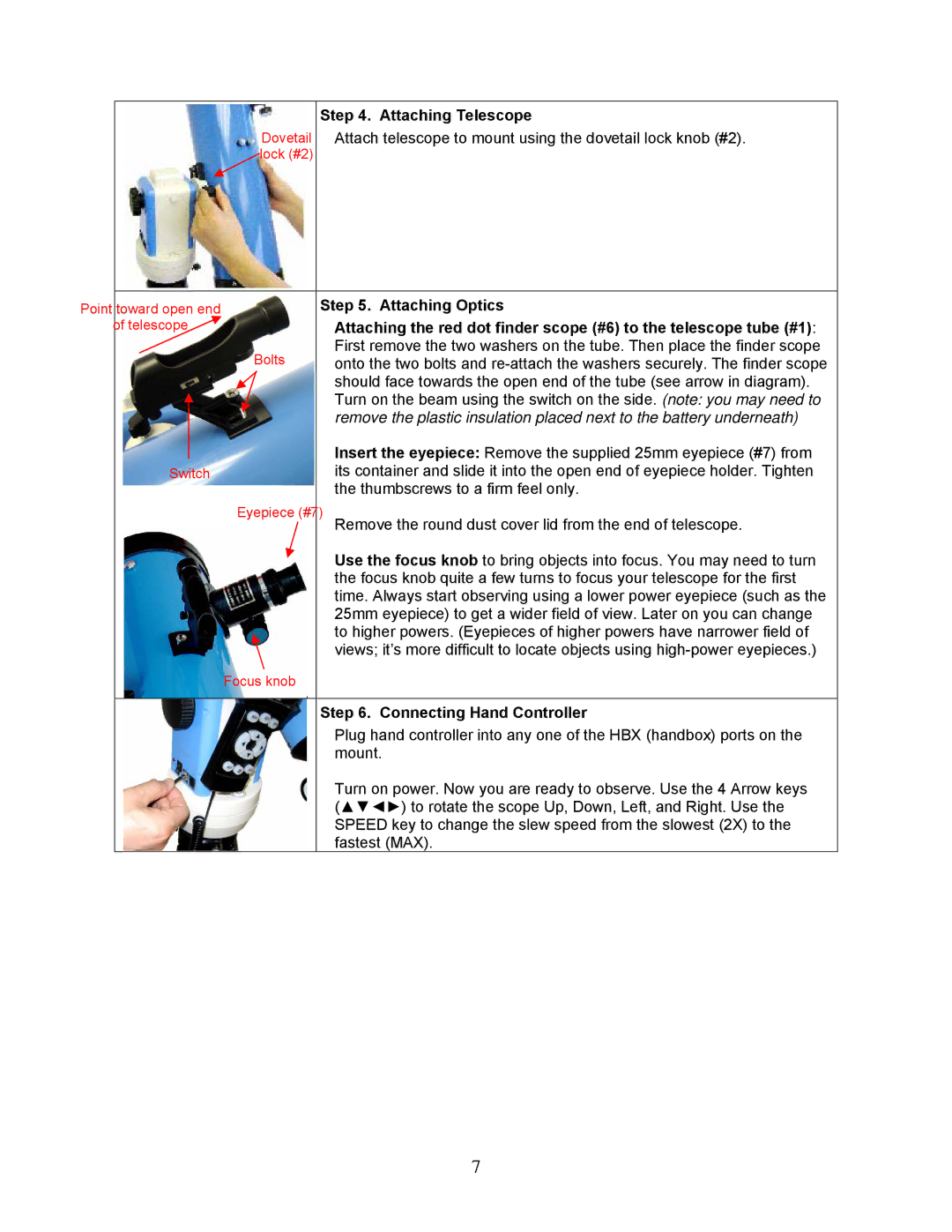 iOptron N114 instruction manual Attaching Optics 