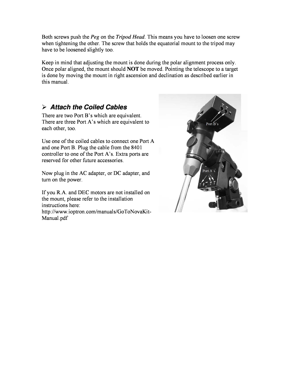 iOptron PR EQ manual Attach the Coiled Cables 