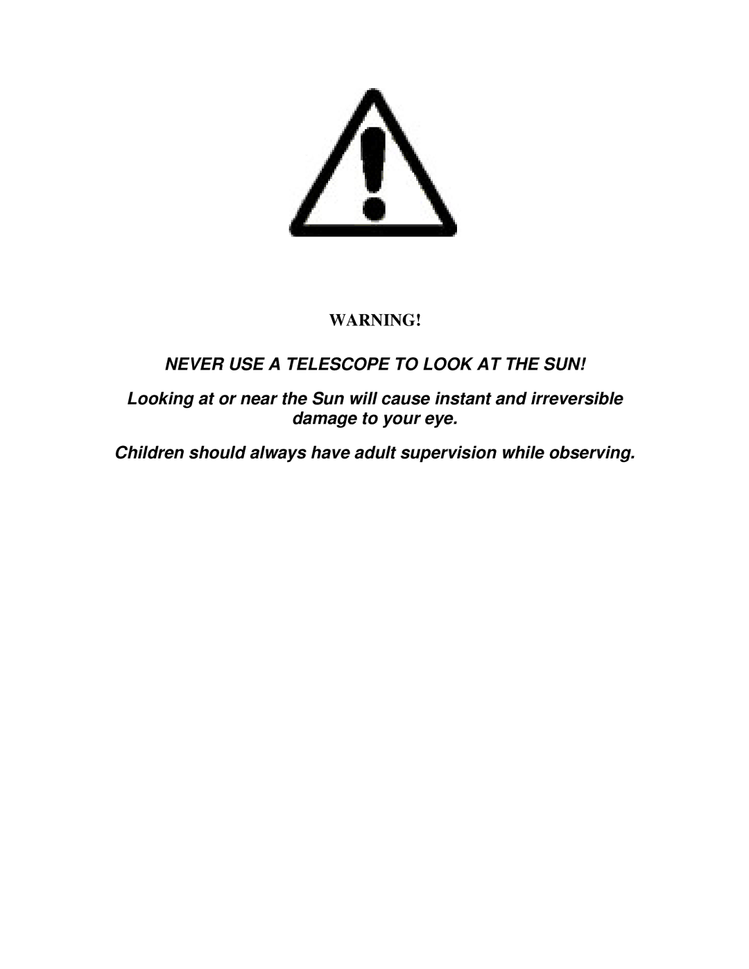 iOptron PR EQ manual Never USE a Telescope to Look AT the SUN 