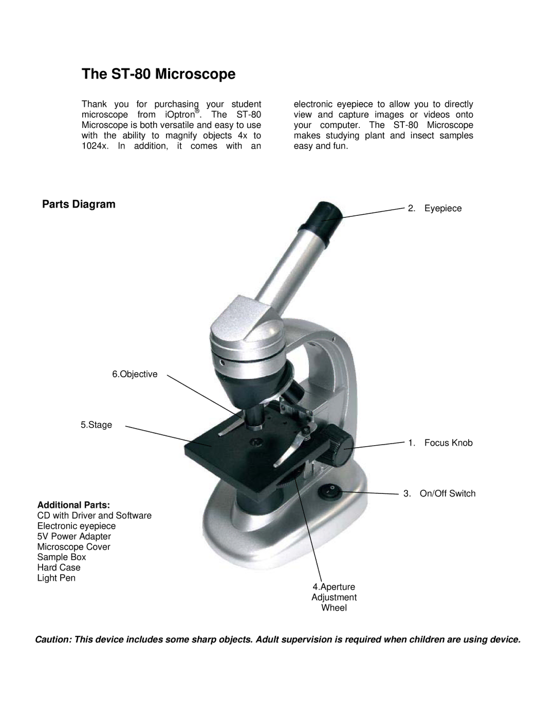 iOptron manual ST-80 Microscope, Parts Diagram, Additional Parts 