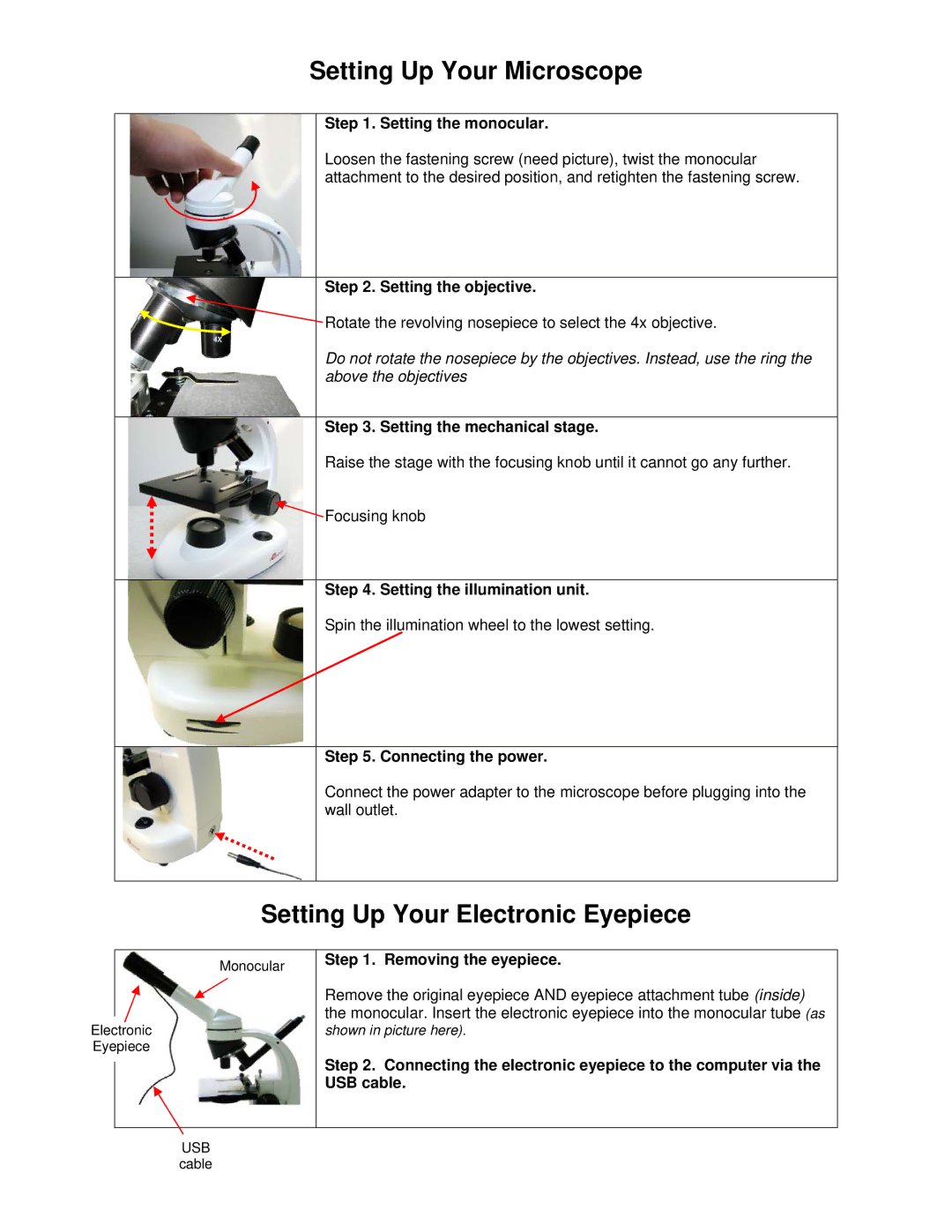 iOptron ST-80 manual Setting Up Your Microscope, Setting Up Your Electronic Eyepiece 