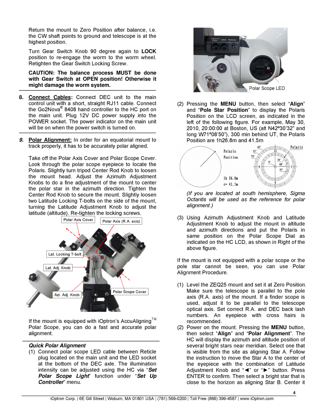 iOptron ZEQ25GT quick start Quick Polar Alignment 