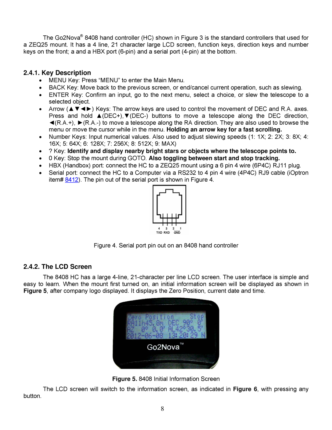 iOptron ZEQ25GT instruction manual Key Description, LCD Screen 