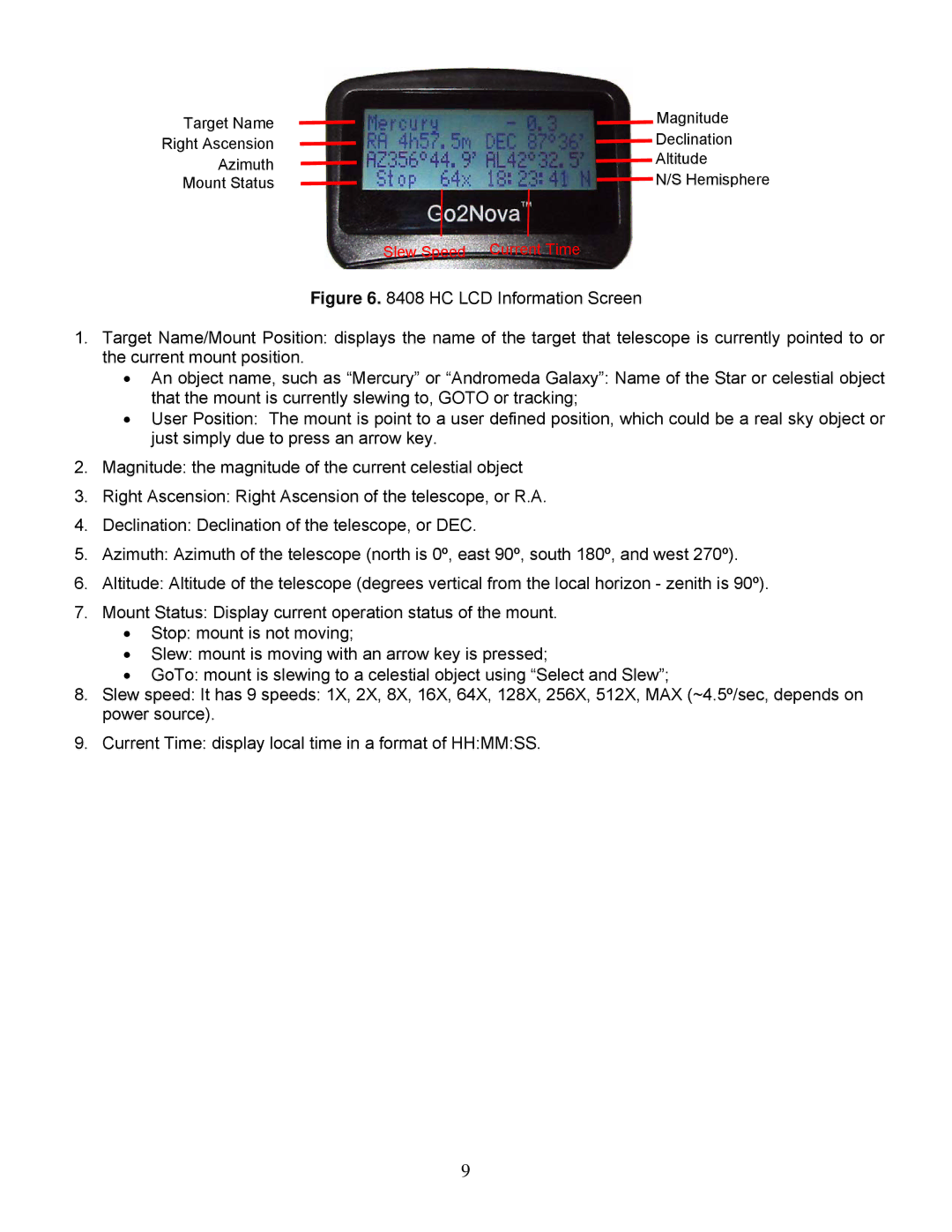 iOptron ZEQ25GT instruction manual Slew Speed Current Time 