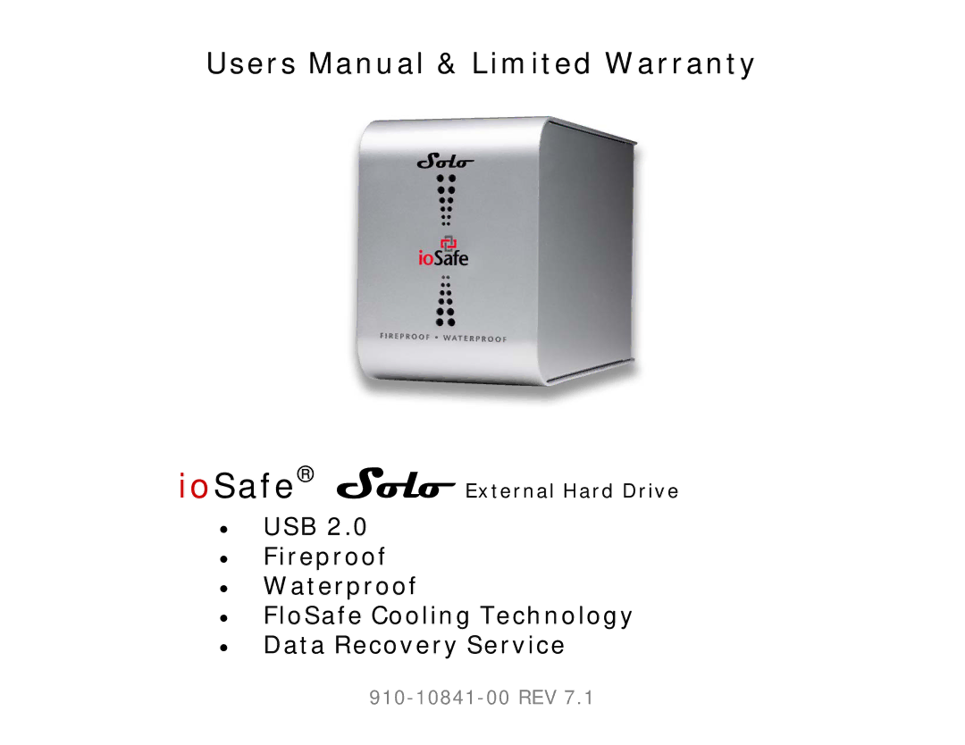 ioSafe 910-10841-00 user manual IoSafe Solo External Hard Drive 