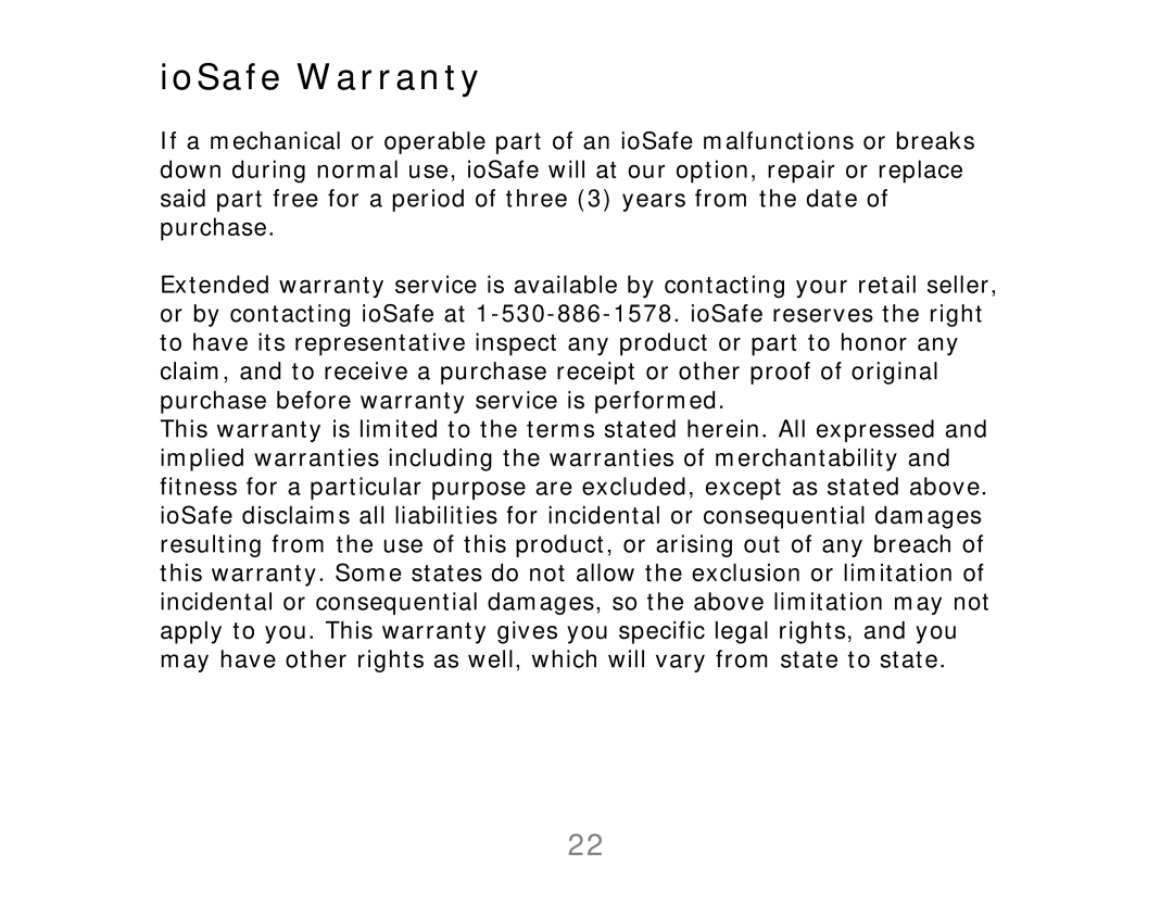 ioSafe 910-10841-00, Solo user manual IoSafe Warranty 