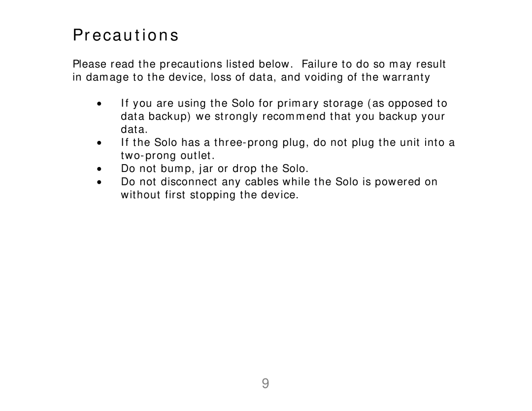 ioSafe Solo, 910-10841-00 user manual Precautions 