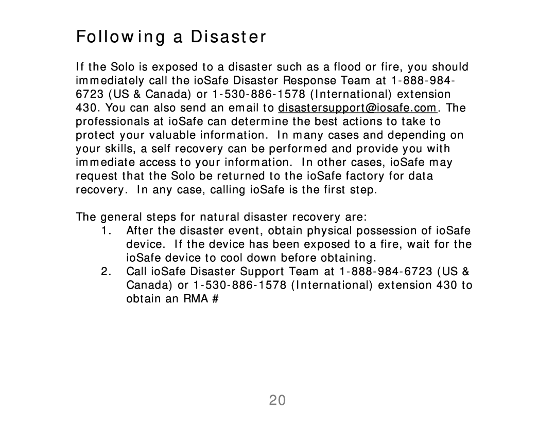 ioSafe 910-10841-00, Solo user manual Following a Disaster 