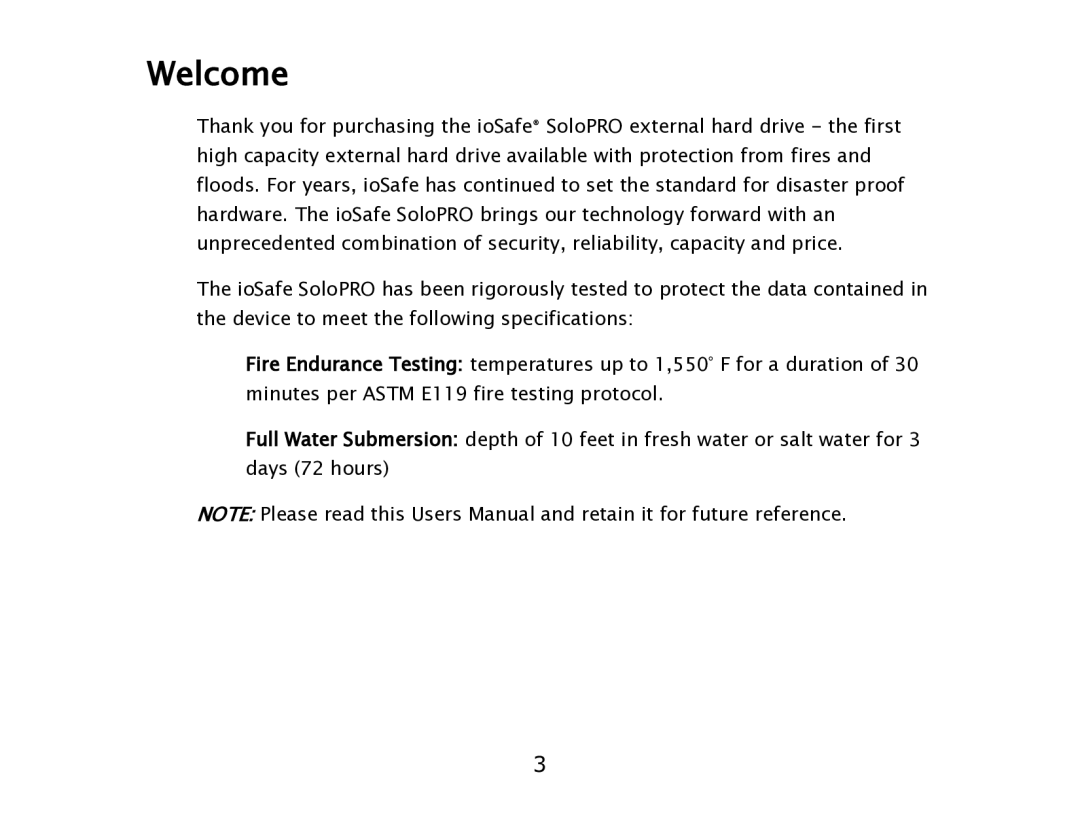 ioSafe eSATA/USB 2.0 user manual Welcome 