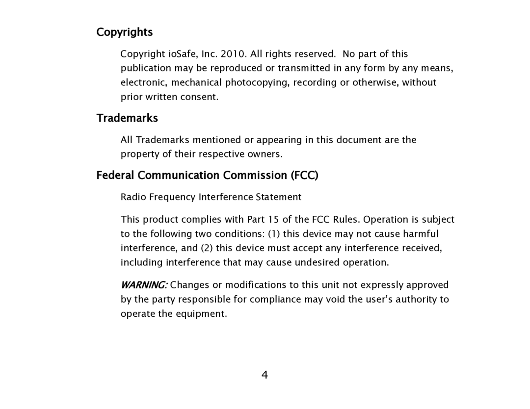 ioSafe eSATA/USB 2.0 user manual Copyrights 