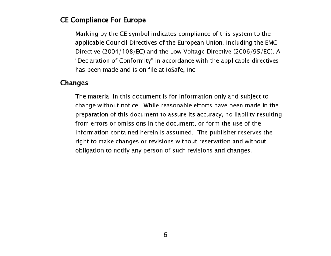 ioSafe eSATA/USB 2.0 user manual CE Compliance For Europe 