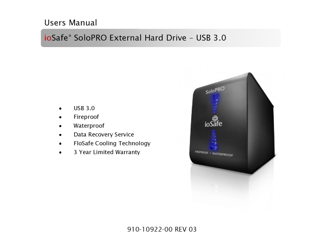 ioSafe USB 3.0 user manual IoSafe SoloPRO External Hard Drive USB 