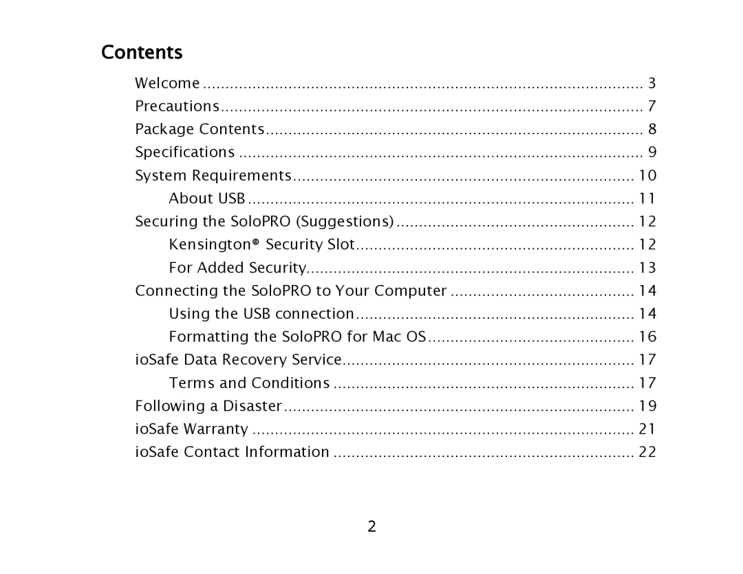 ioSafe USB 3.0 user manual Contents 