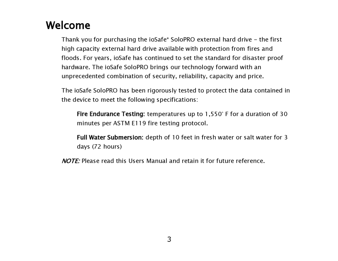 ioSafe USB 3.0 user manual Welcome 