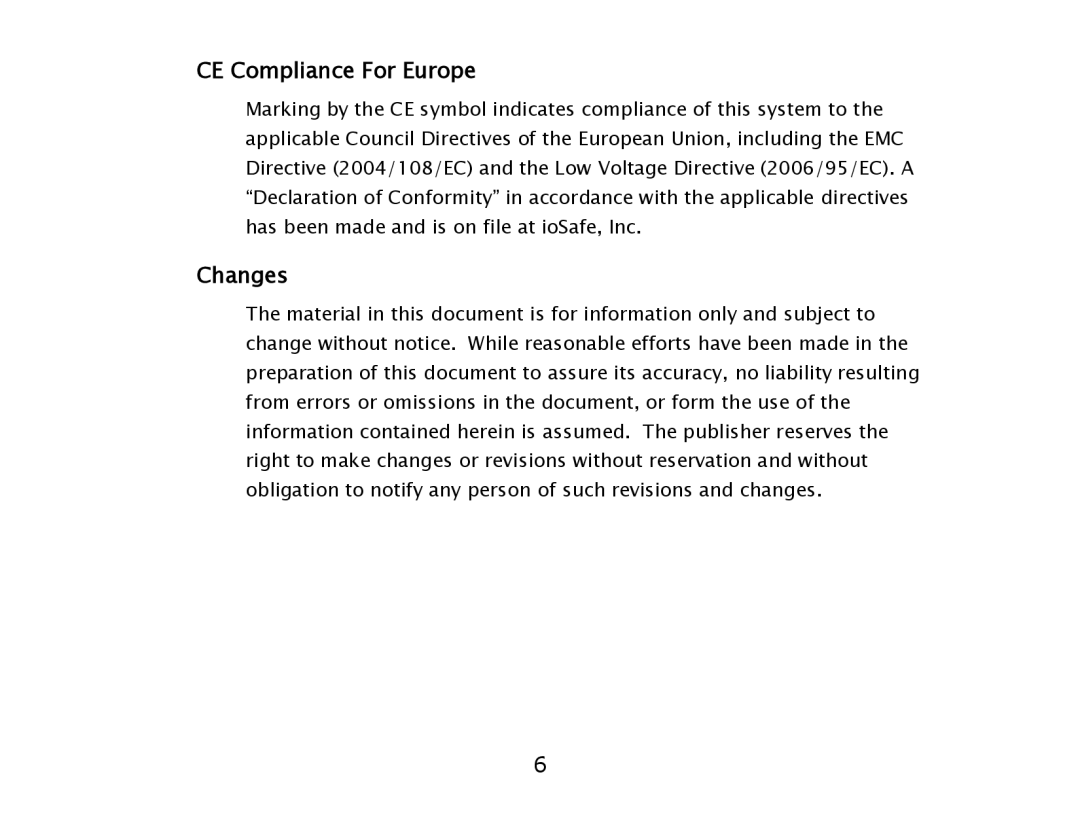 ioSafe USB 3.0 user manual CE Compliance For Europe, Changes 