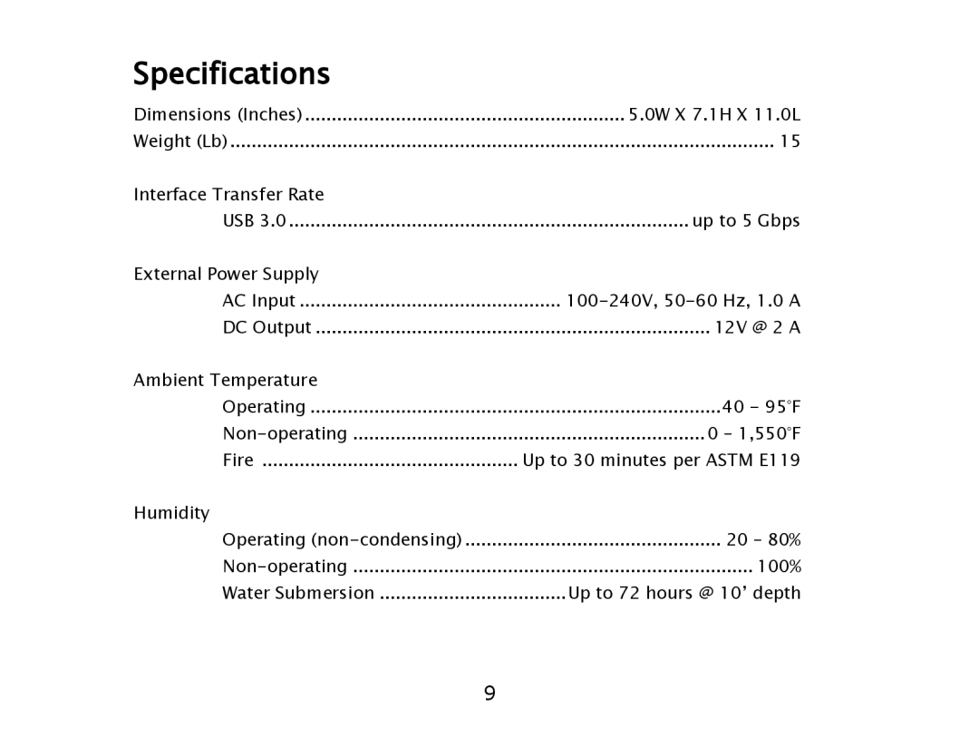 ioSafe USB 3.0 user manual Specifications 