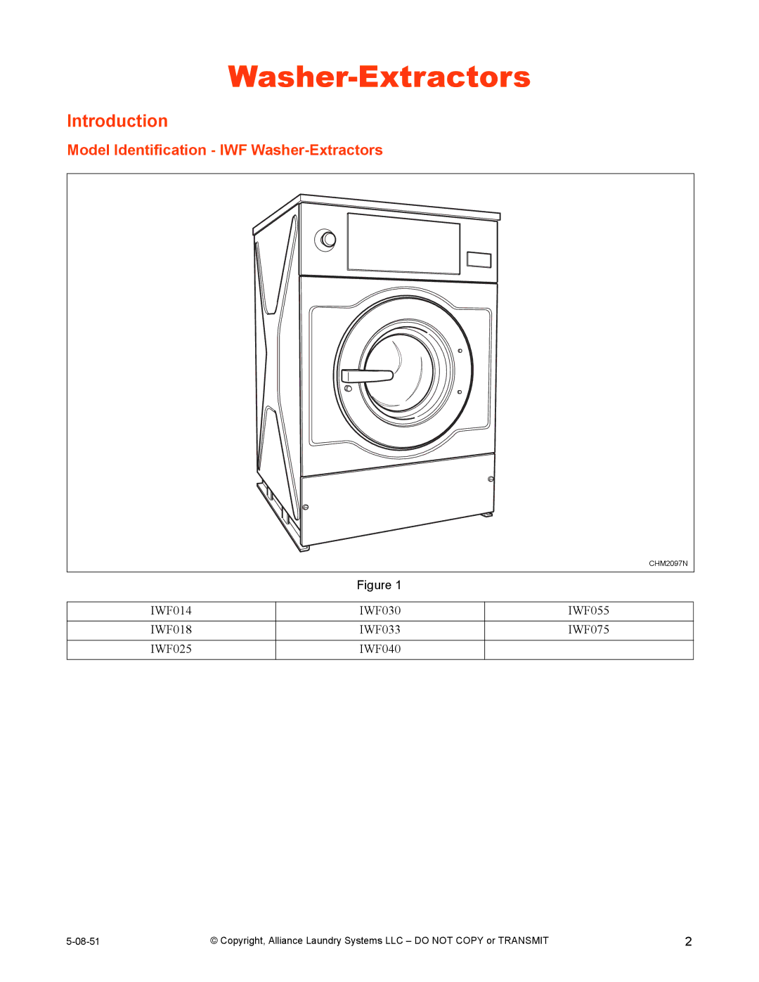 IPSO CHM2097N installation manual Introduction, Model Identification IWF Washer-Extractors 