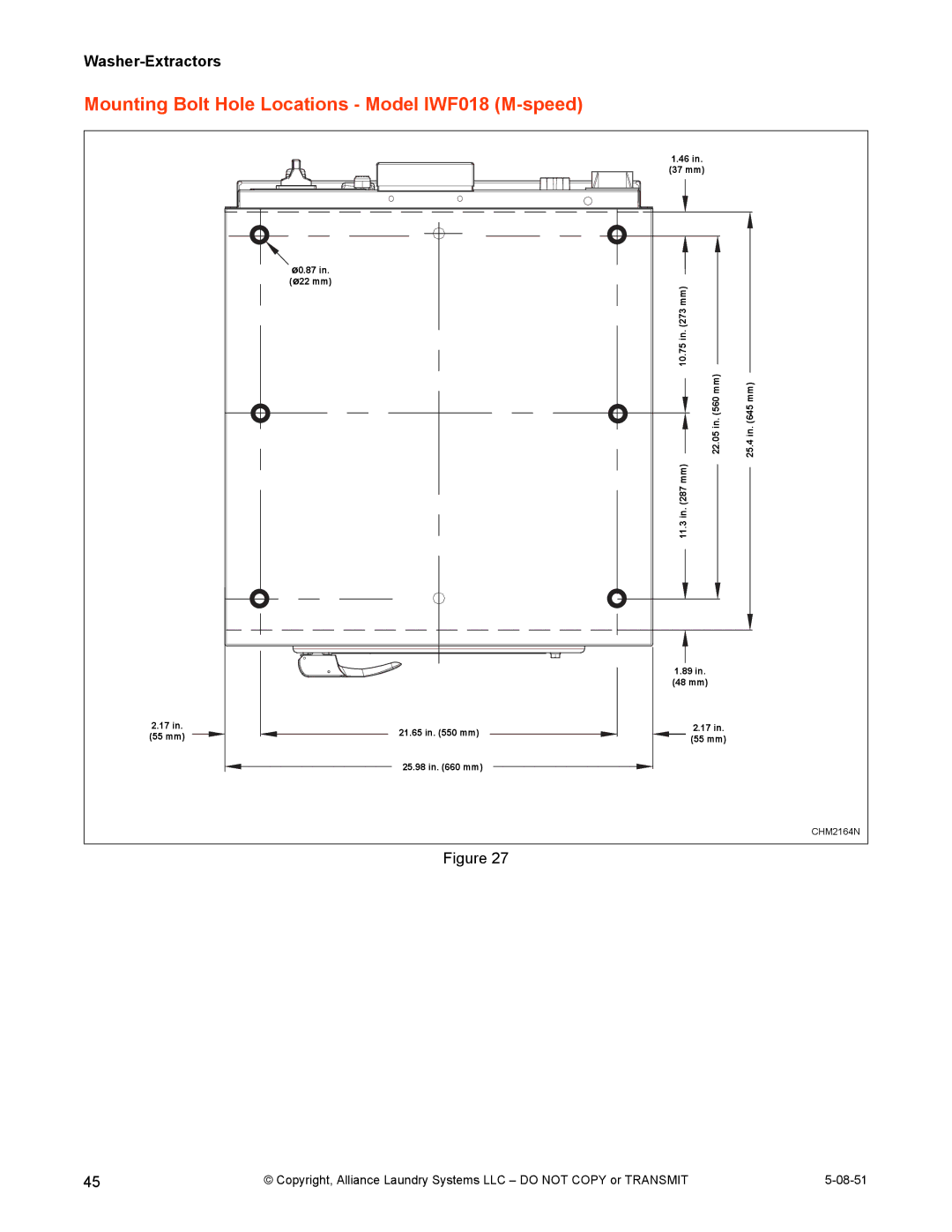 IPSO CHM2097N installation manual Mounting Bolt Hole Locations Model IWF018 M-speed 