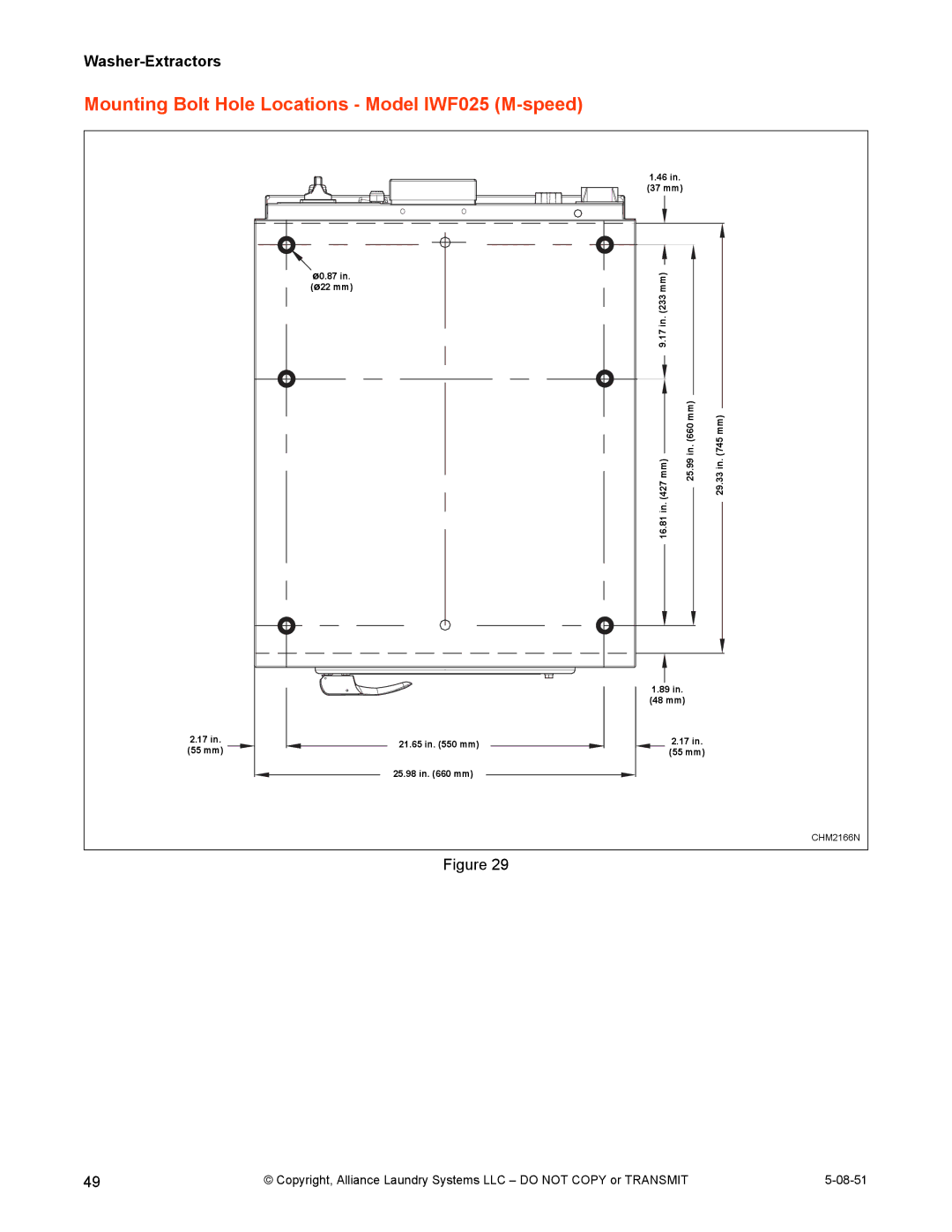 IPSO CHM2097N installation manual Mounting Bolt Hole Locations Model IWF025 M-speed 