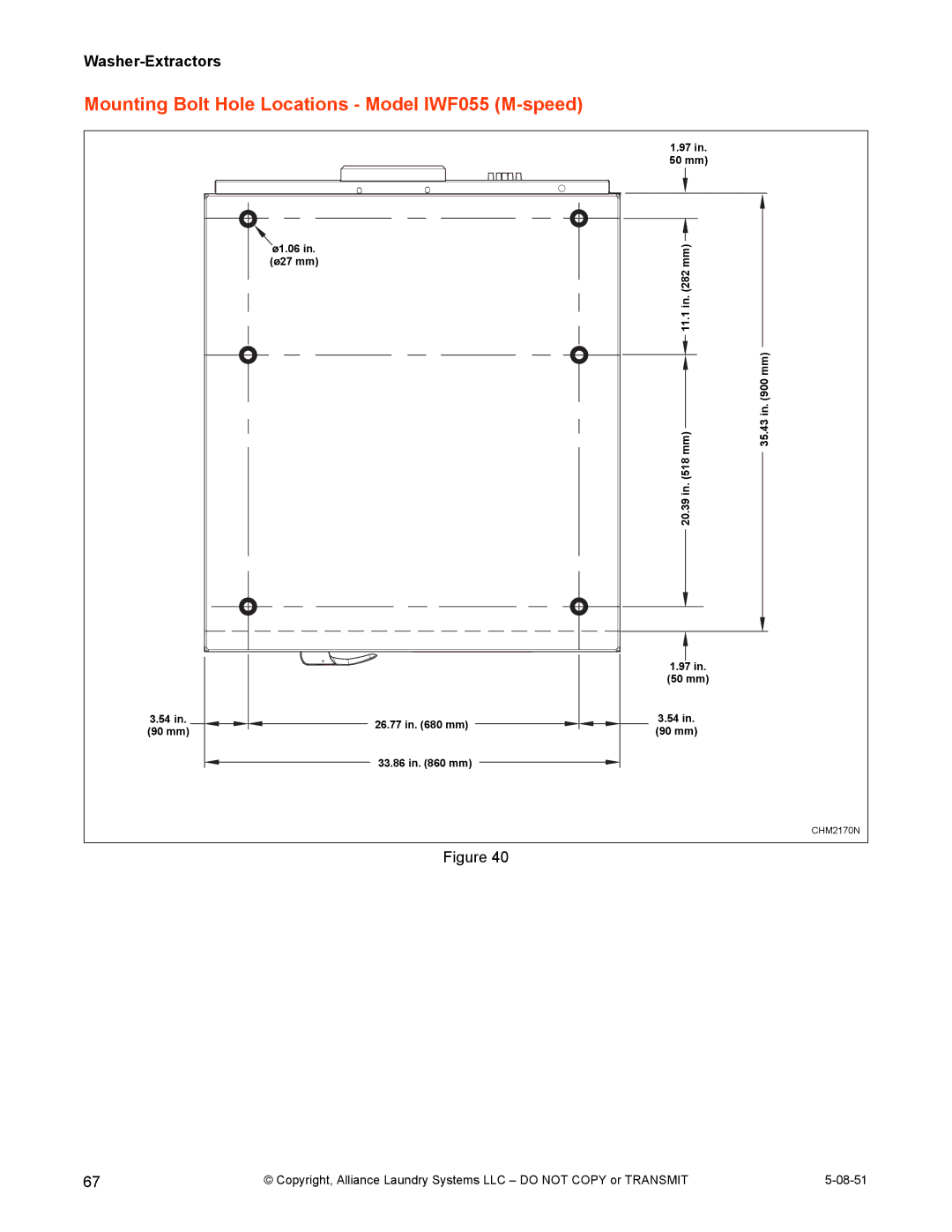 IPSO CHM2097N installation manual Mounting Bolt Hole Locations Model IWF055 M-speed 