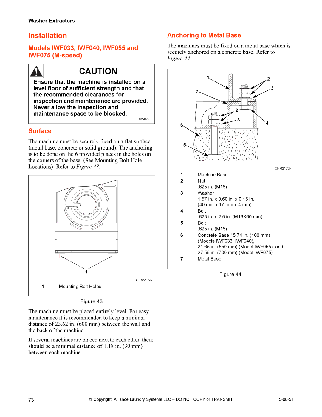 IPSO CHM2097N installation manual Installation, Models IWF033, IWF040, IWF055 and IWF075 M-speed 