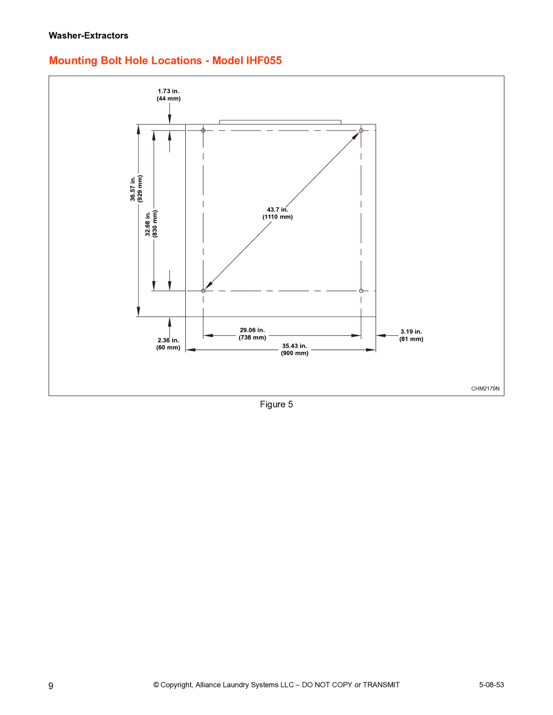 IPSO CHM2172N installation manual Mounting Bolt Hole Locations Model IHF055 