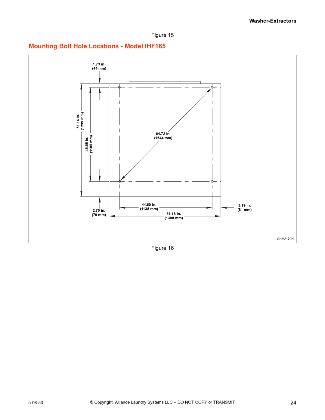 IPSO CHM2172N installation manual Mounting Bolt Hole Locations Model IHF165 