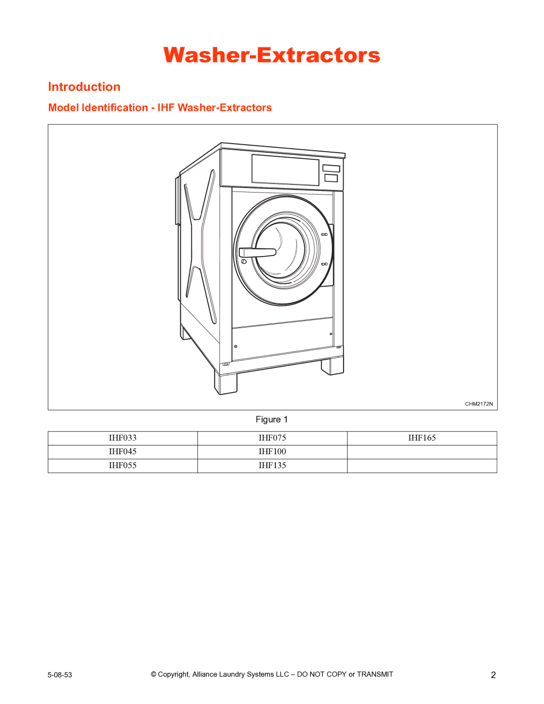 IPSO CHM2172N installation manual Introduction, Model Identification IHF Washer-Extractors 