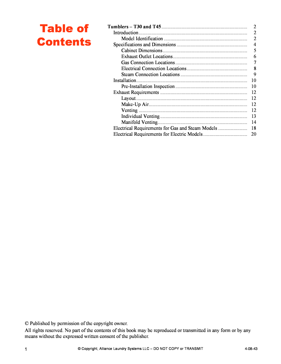 IPSO T45, T30 installation manual Table of Contents 