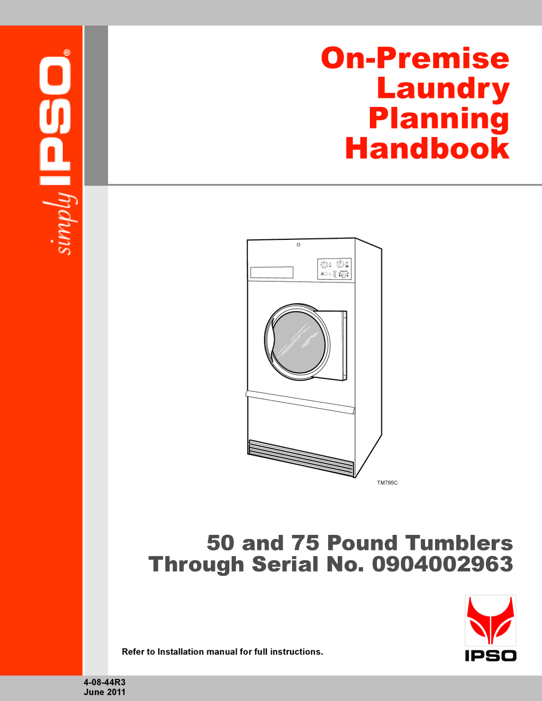 IPSO TMB795C installation manual On-Premise Laundry Planning Handbook 