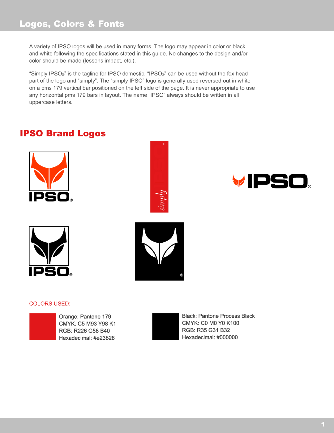 IPSO Washer manual Logos, Colors & Fonts, Ipso Brand Logos, Colors Used 