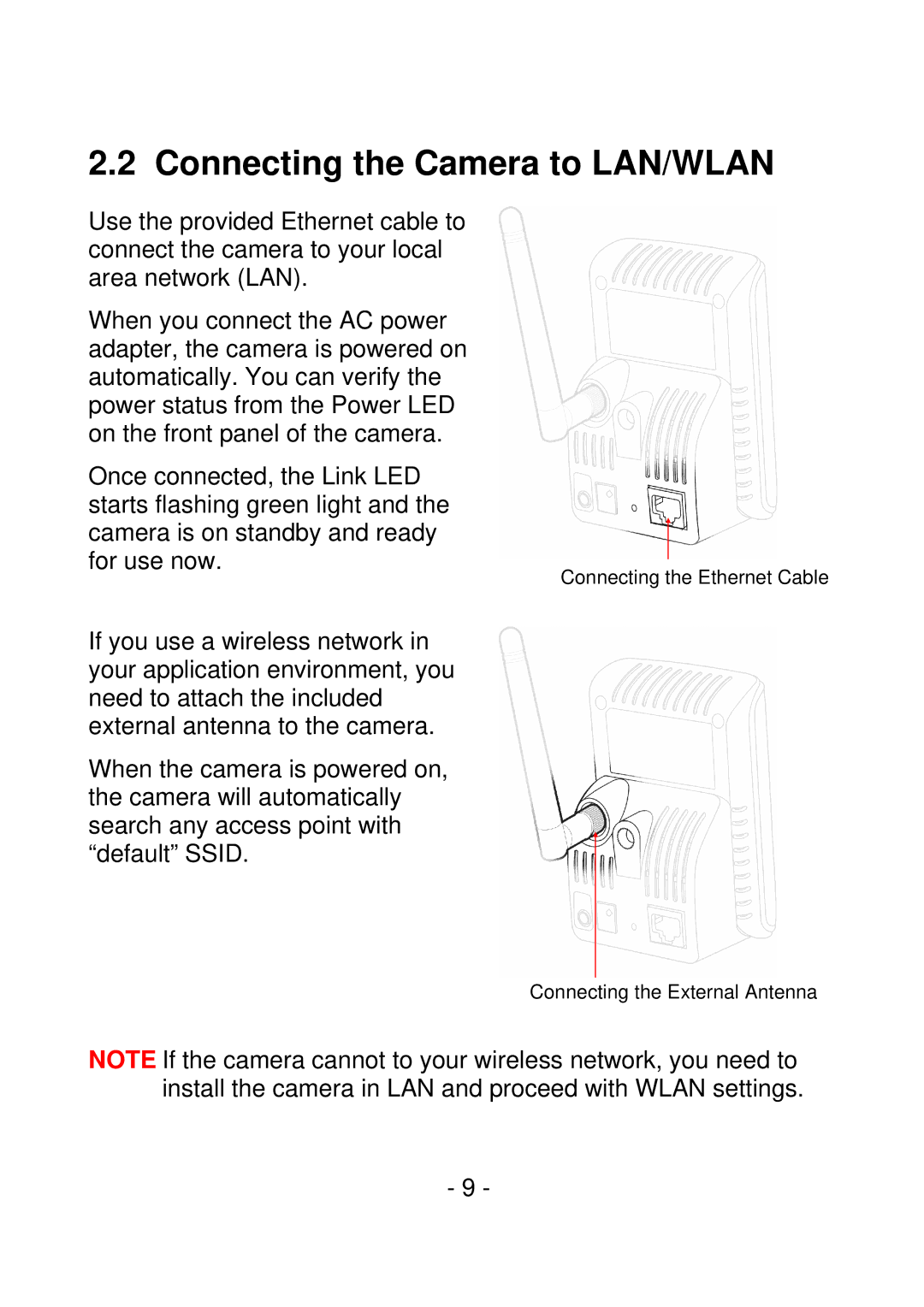 IPUX CS101A manual Connecting the Camera to LAN/WLAN 