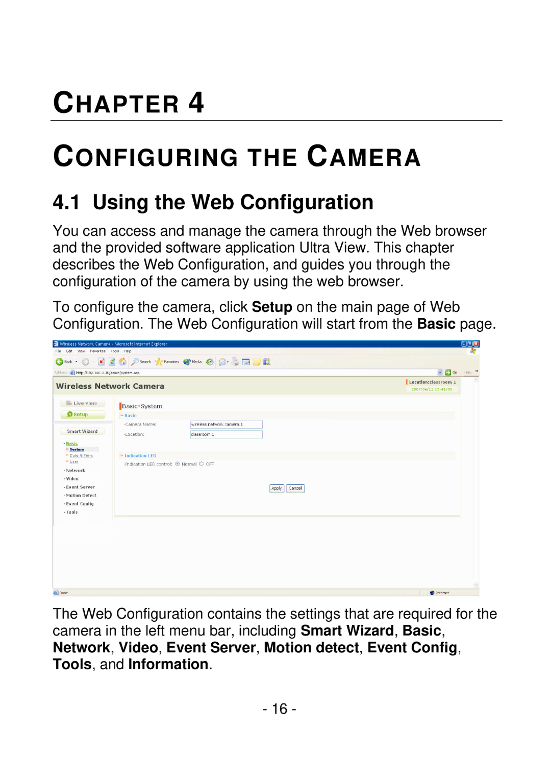 IPUX CS101A manual Chapter Configuring the Camera, Using the Web Configuration 