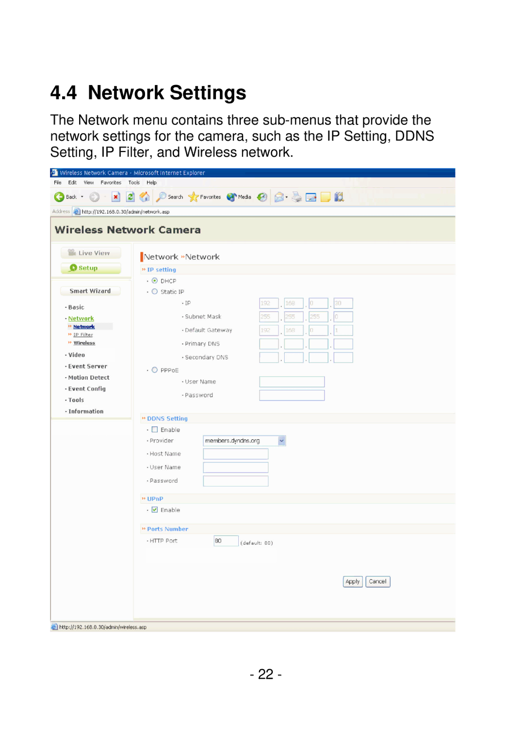 IPUX CS101A manual Network Settings 