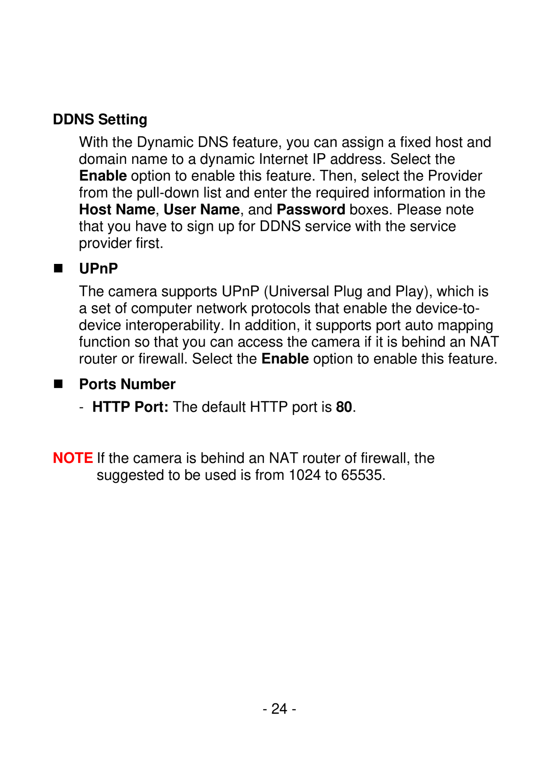 IPUX CS101A manual Ddns Setting, „ UPnP, „ Ports Number 