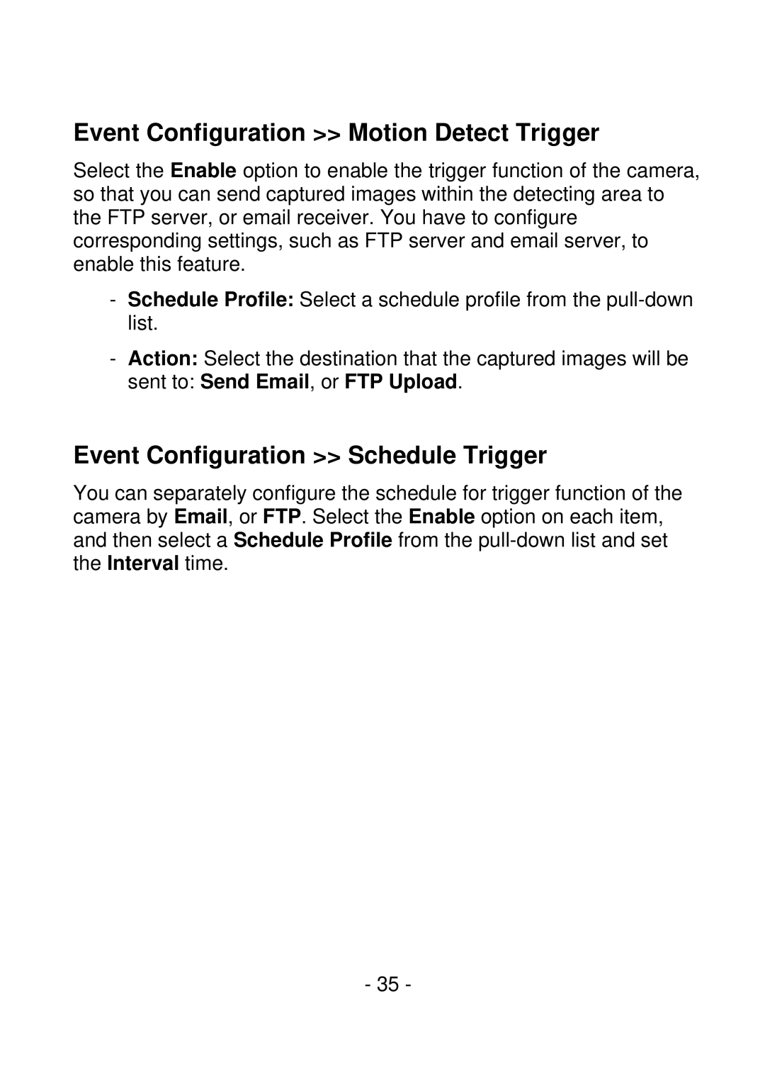 IPUX CS101A manual Event Configuration Motion Detect Trigger, Event Configuration Schedule Trigger 