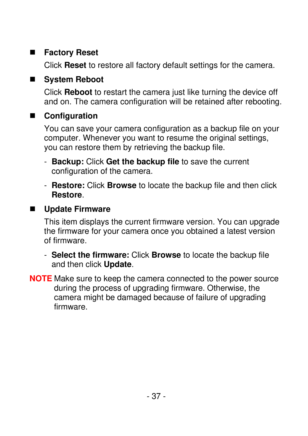 IPUX CS101A manual „ Factory Reset, „ System Reboot, „ Configuration, „ Update Firmware 