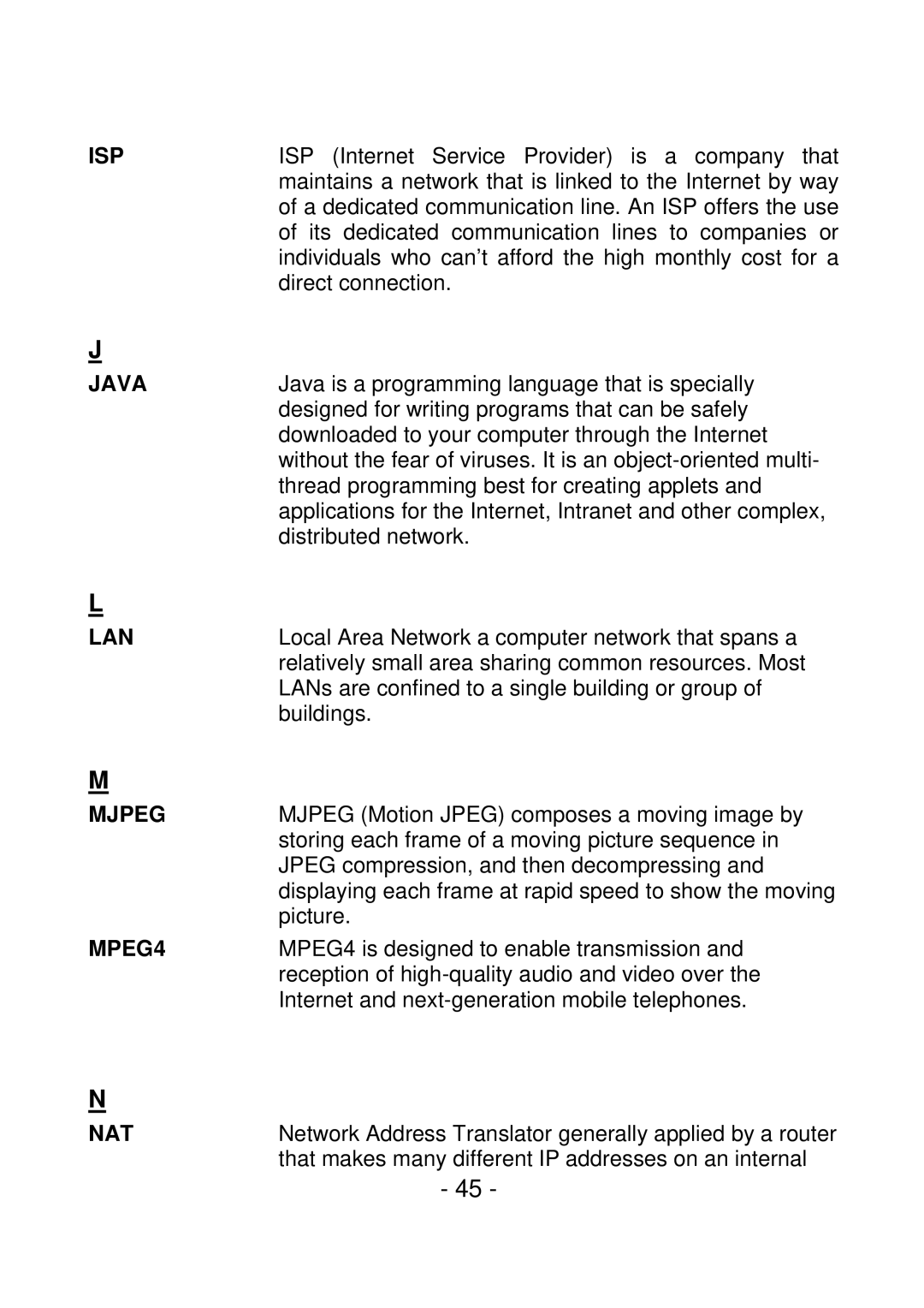 IPUX CS101A manual Isp, Java, Lan, Mjpeg, MPEG4, Nat 