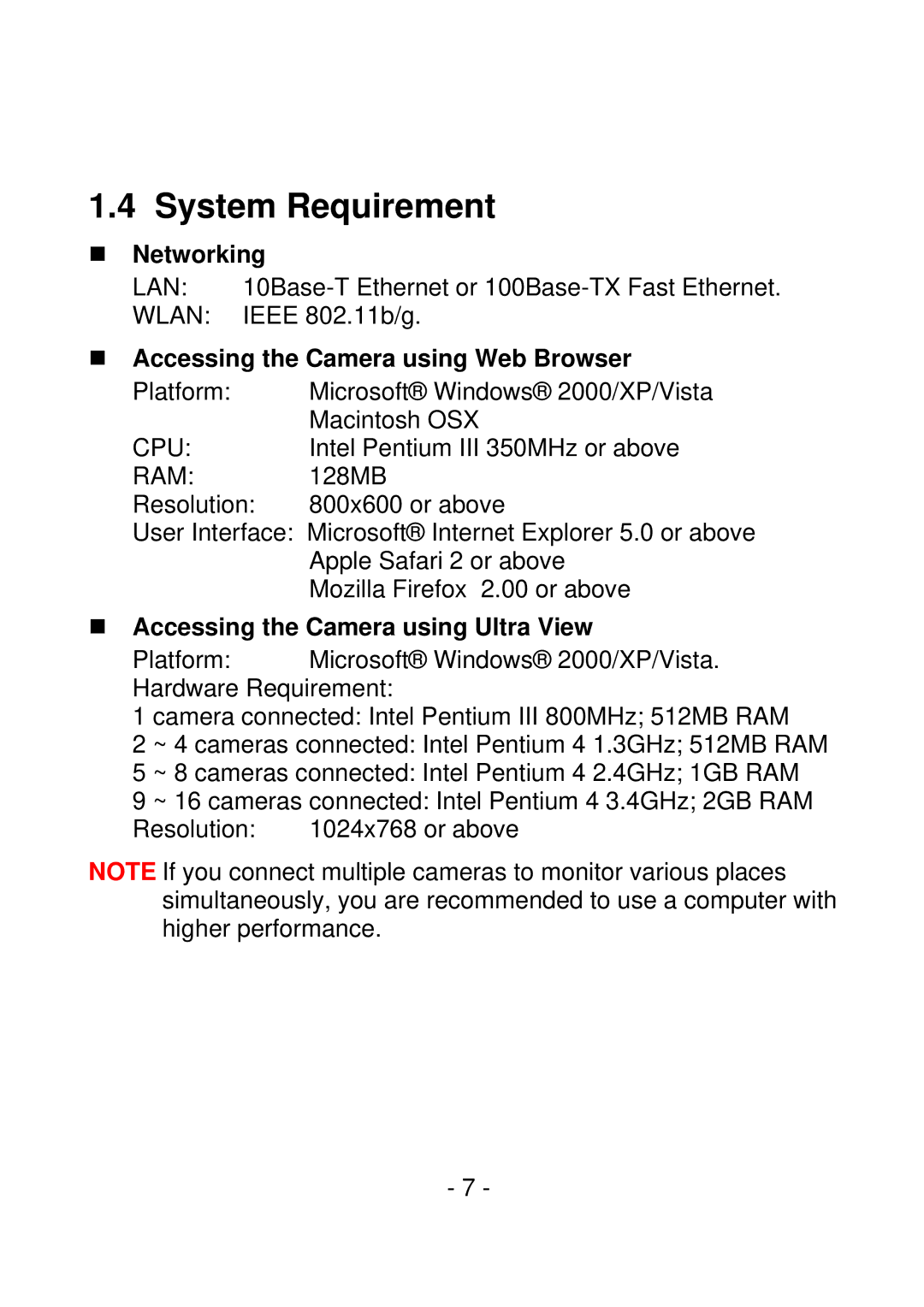 IPUX CS101A manual System Requirement, „ Networking, „ Accessing the Camera using Web Browser 