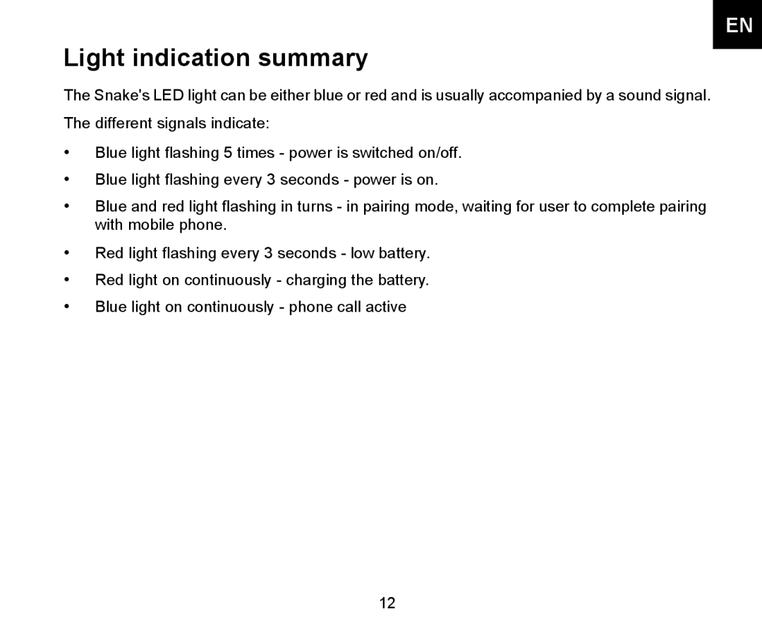 Iqua 2 manual Light indication summary 