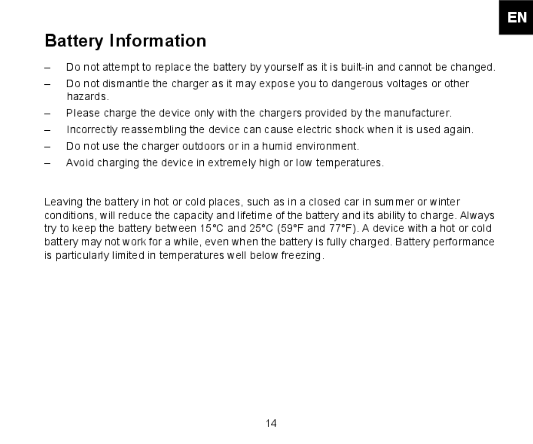 Iqua 2 manual Battery Information 