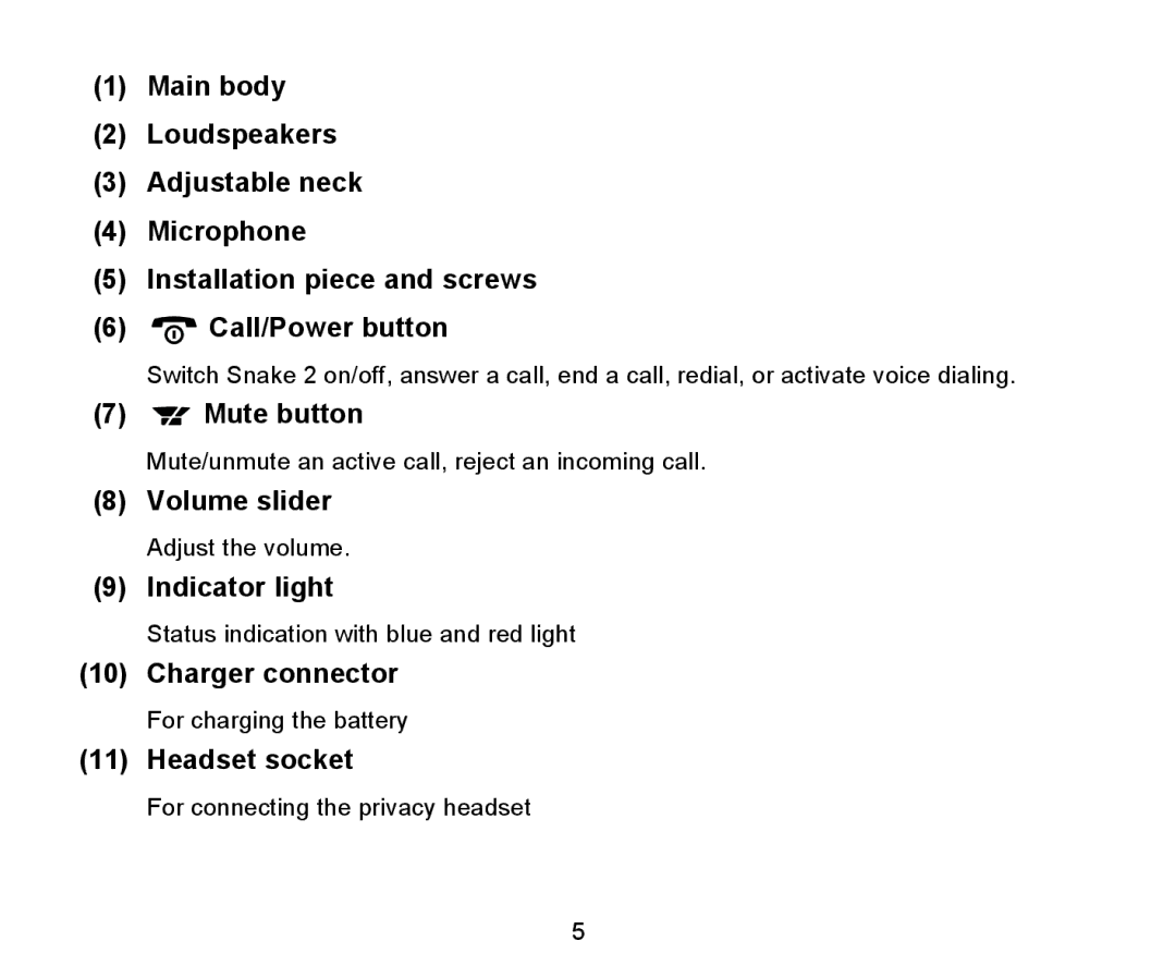 Iqua 2 manual Mute button, Volume slider, Indicator light, Charger connector, Headset socket 