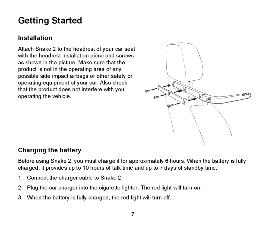 Iqua 2 manual Getting Started, Installation, Charging the battery 