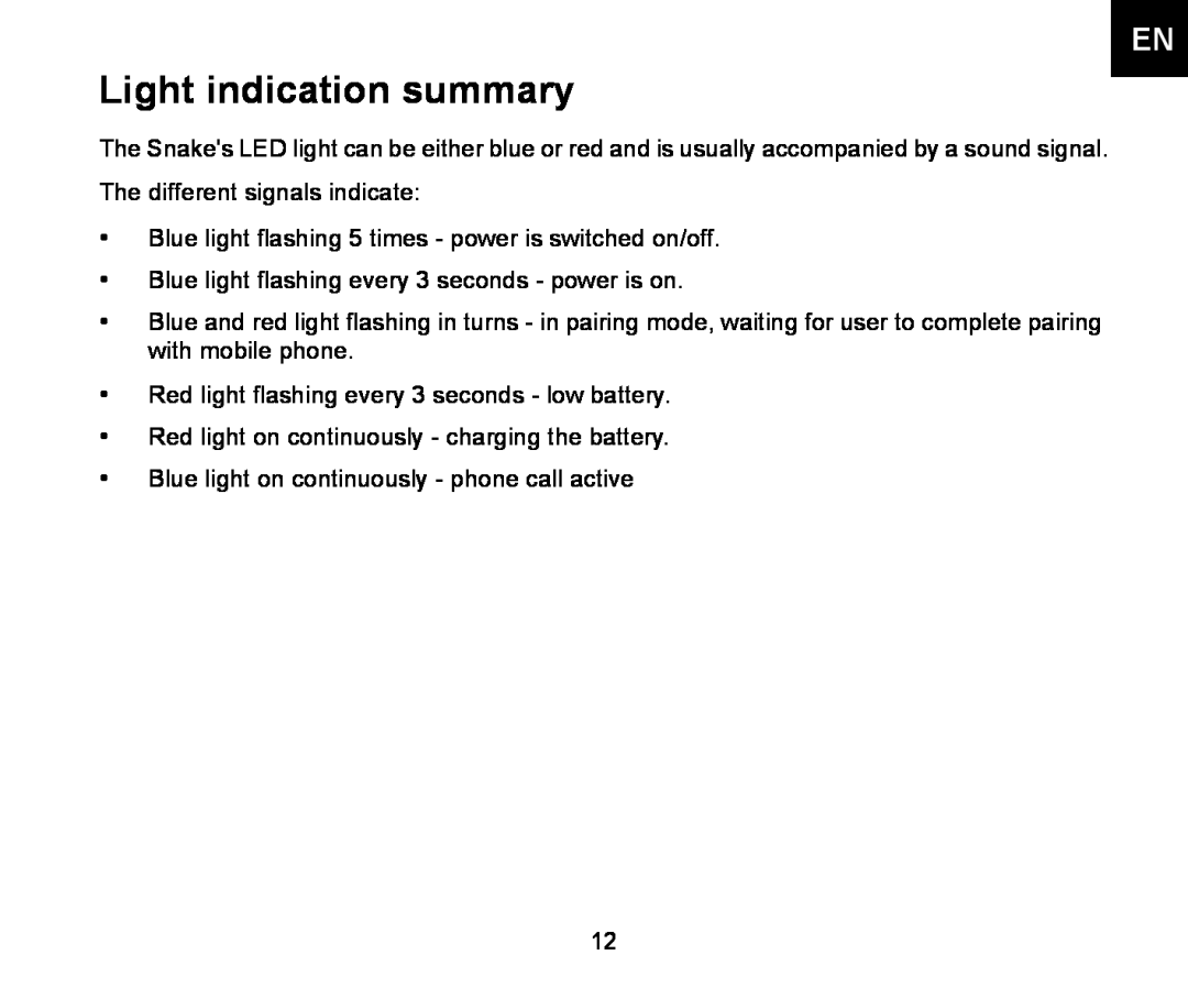 Iqua 2 manual Light indication summary 