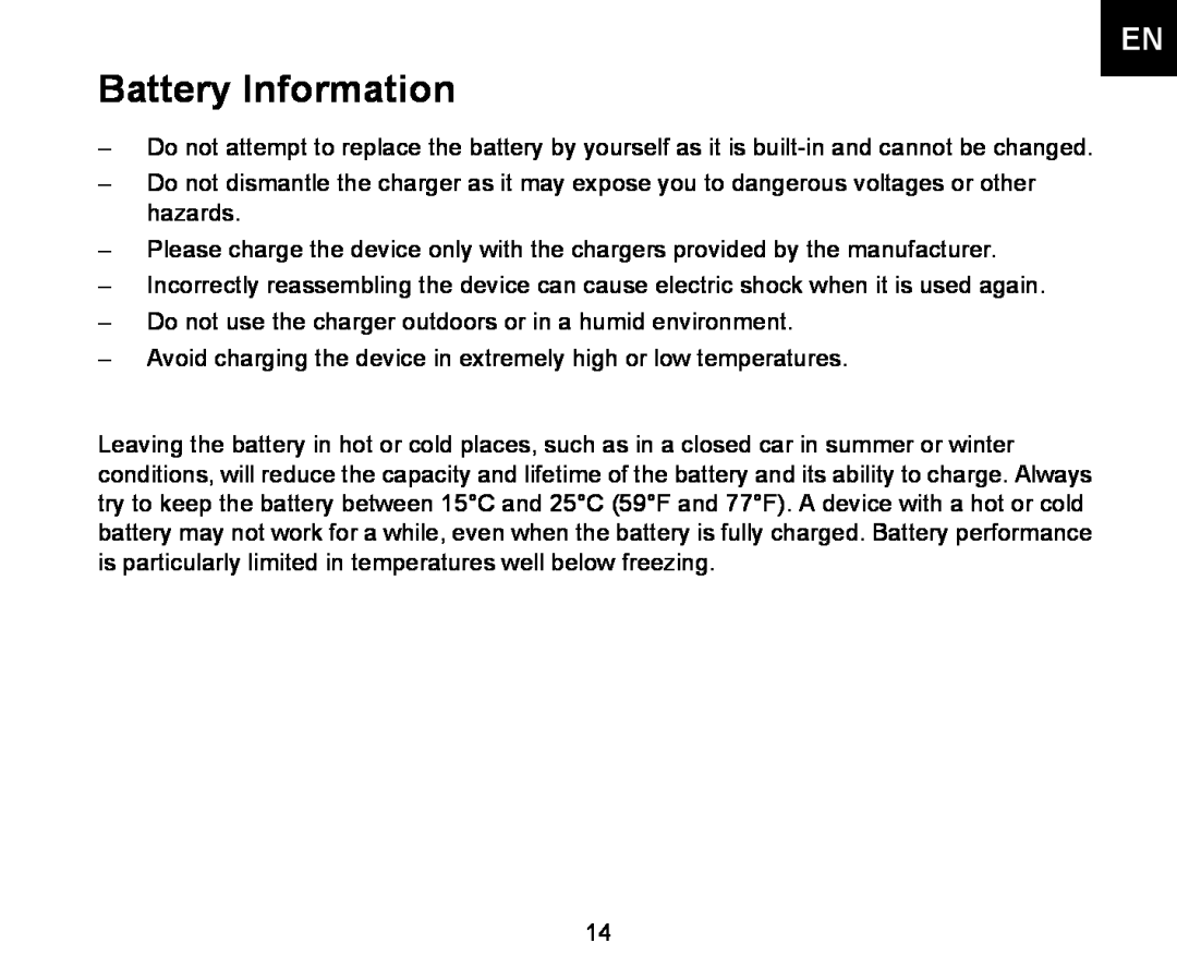 Iqua 2 manual Battery Information 