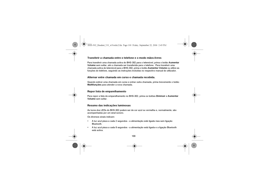 Iqua BHS-302 manual Transferir a chamada entre o telefone e o modo mãos-livres, Repor lista de emparelhamento 