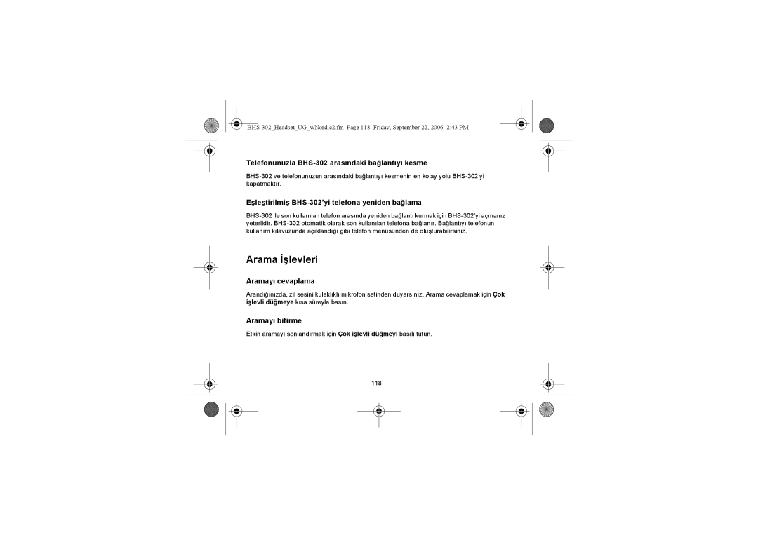 Iqua manual Arama İşlevleri, Telefonunuzla BHS-302 arasındaki bağlantıyı kesme, Aramayı cevaplama, Aramayı bitirme 