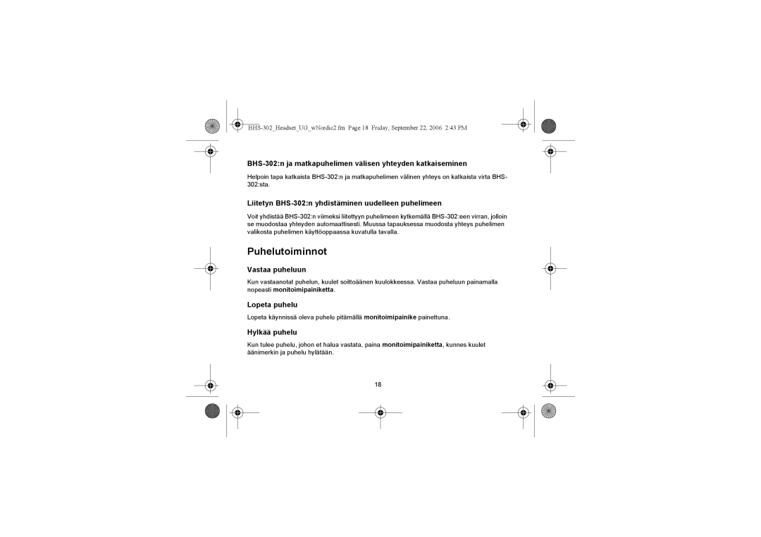 Iqua BHS-302 manual Puhelutoiminnot 